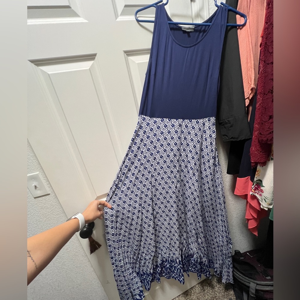 Blue & White Sleeveless Maxi Dress - Medium